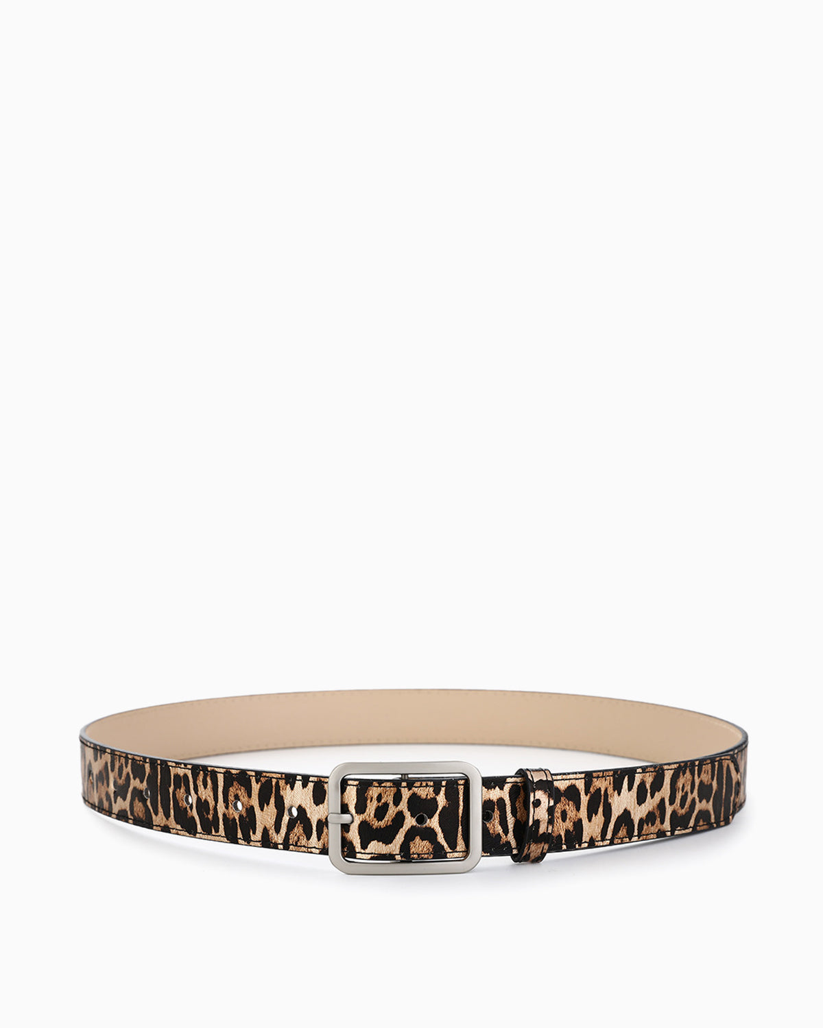 Women's Casual Belt with Silver Rectangular Buckle, Leopard
