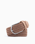 Women's Braided Canvas Green Belt with Silver Buckle and Leather Accents, Brown Pattern