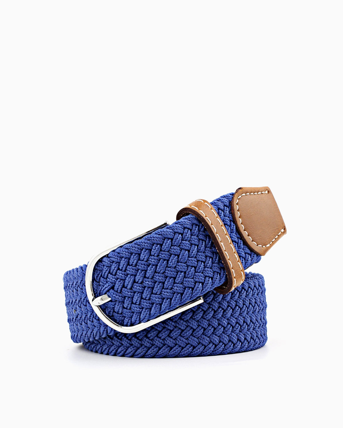 Women's Braided Canvas Blue Belt with Silver Buckle and Leather Accents