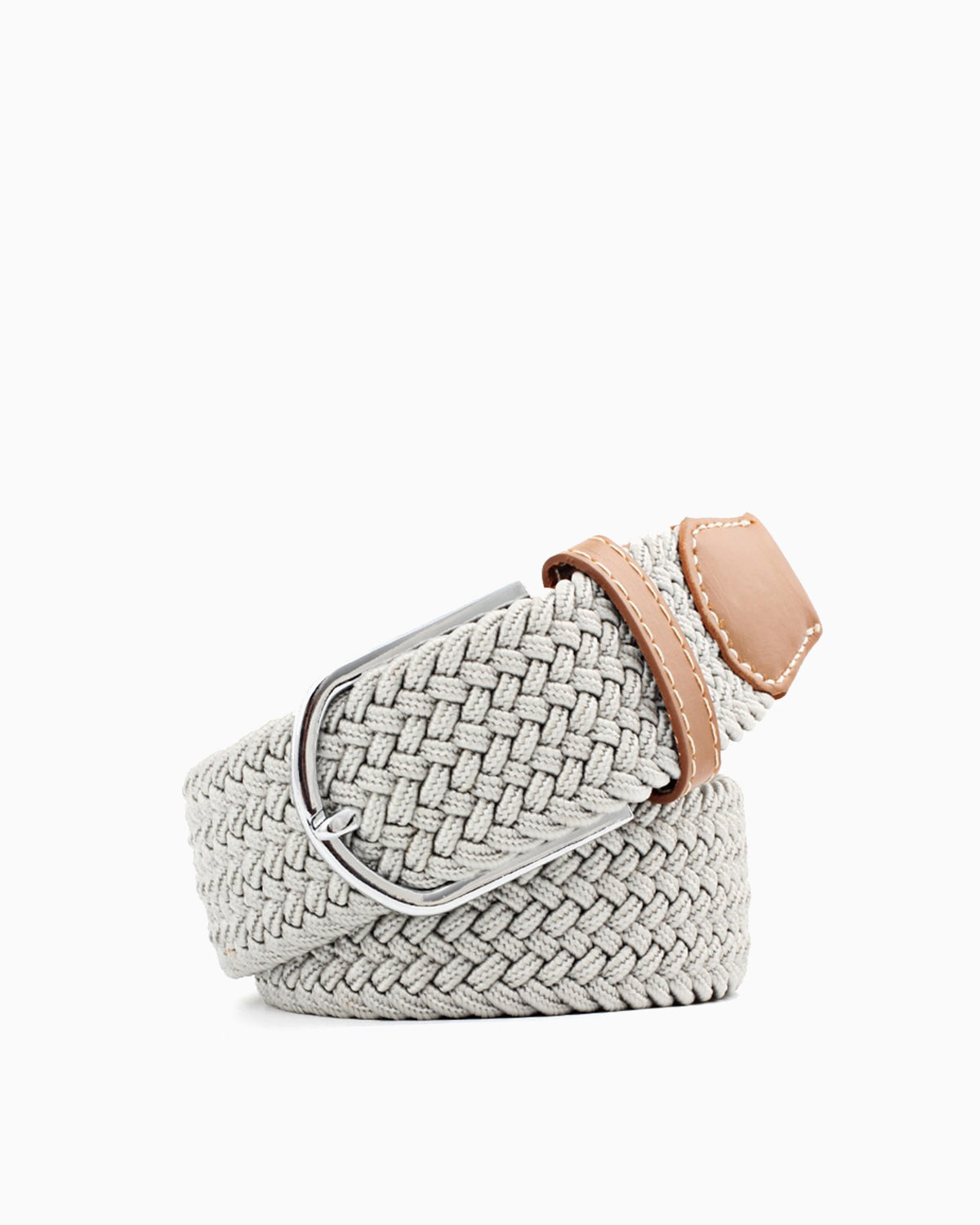 Women's Braided Canvas Gray Belt with Silver Buckle and Leather Accents