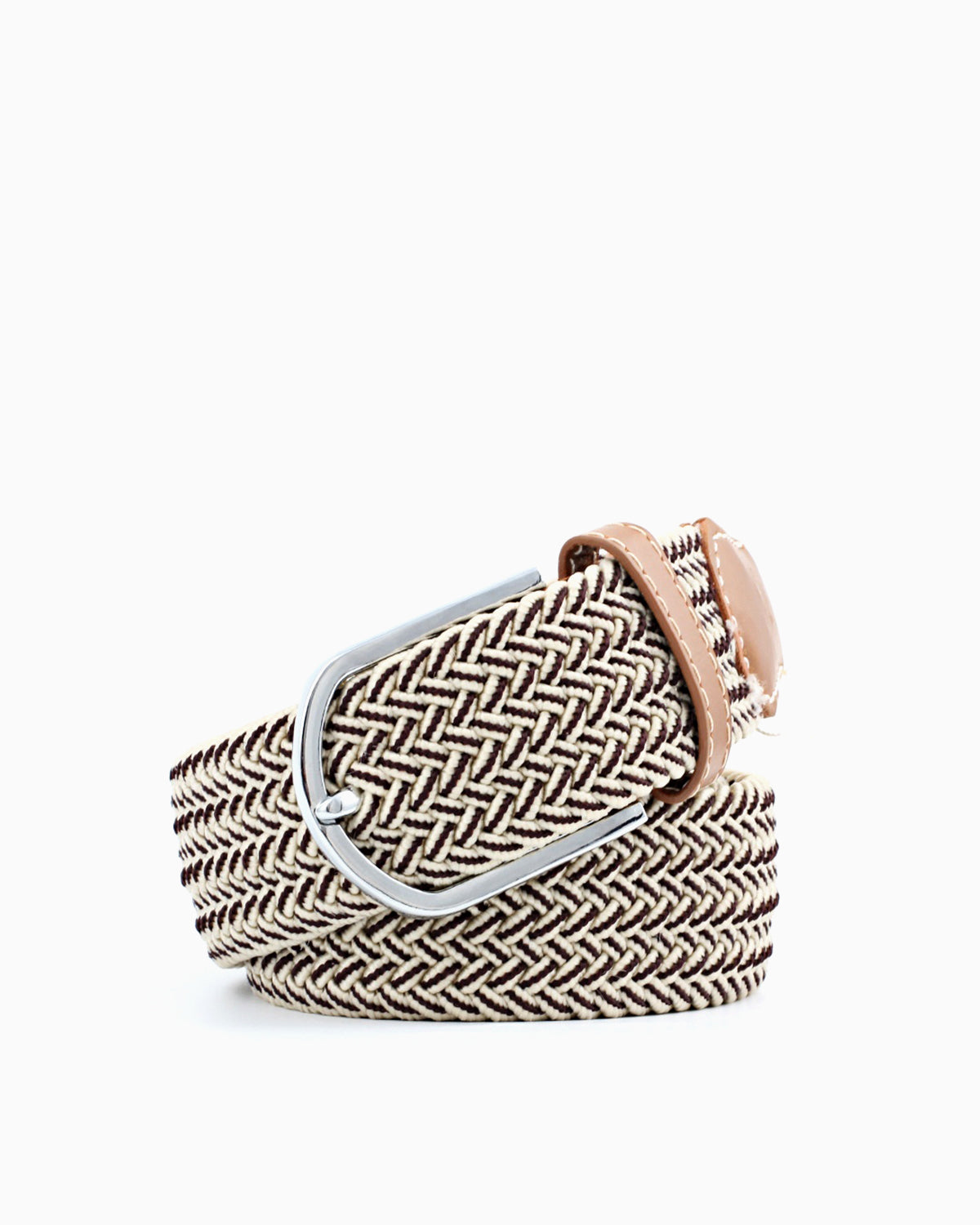 Women's Braided Canvas Belt with Silver Buckle and Leather Accents