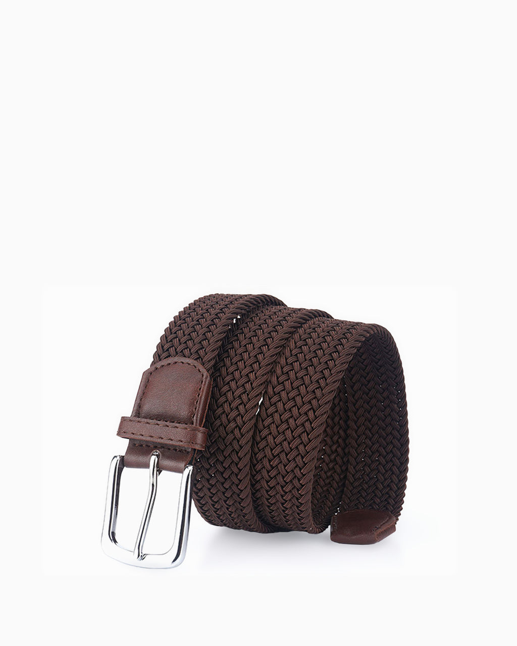 Women's Casual Braided Belt with Silver Buckle and Leather Accents, Brown