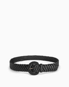 Women's Hand-Woven Rattan Black Belt with Circle Buckle