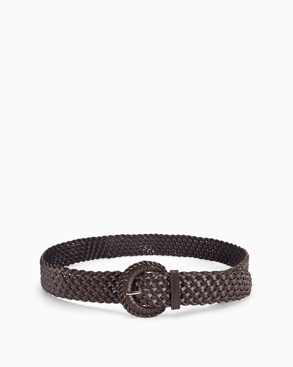 Women's Hand-Woven Rattan Brown Belt with Circle Buckle