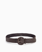 Women's Hand-Woven Rattan Brown Belt with Circle Buckle