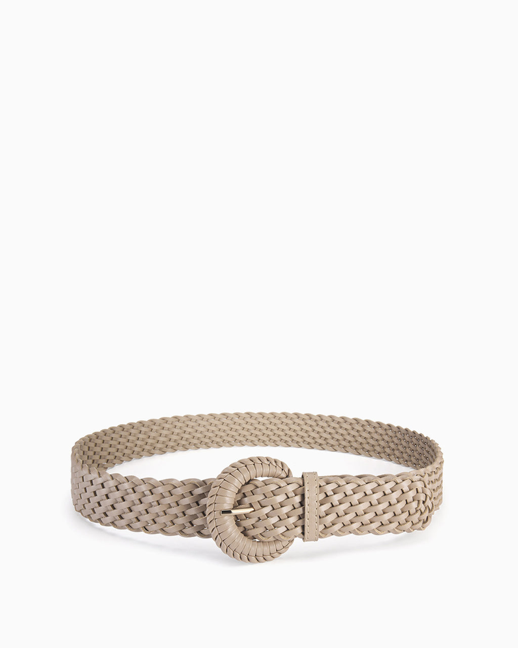 Women's Hand-Woven Rattan Khaki Belt with Circle Buckle