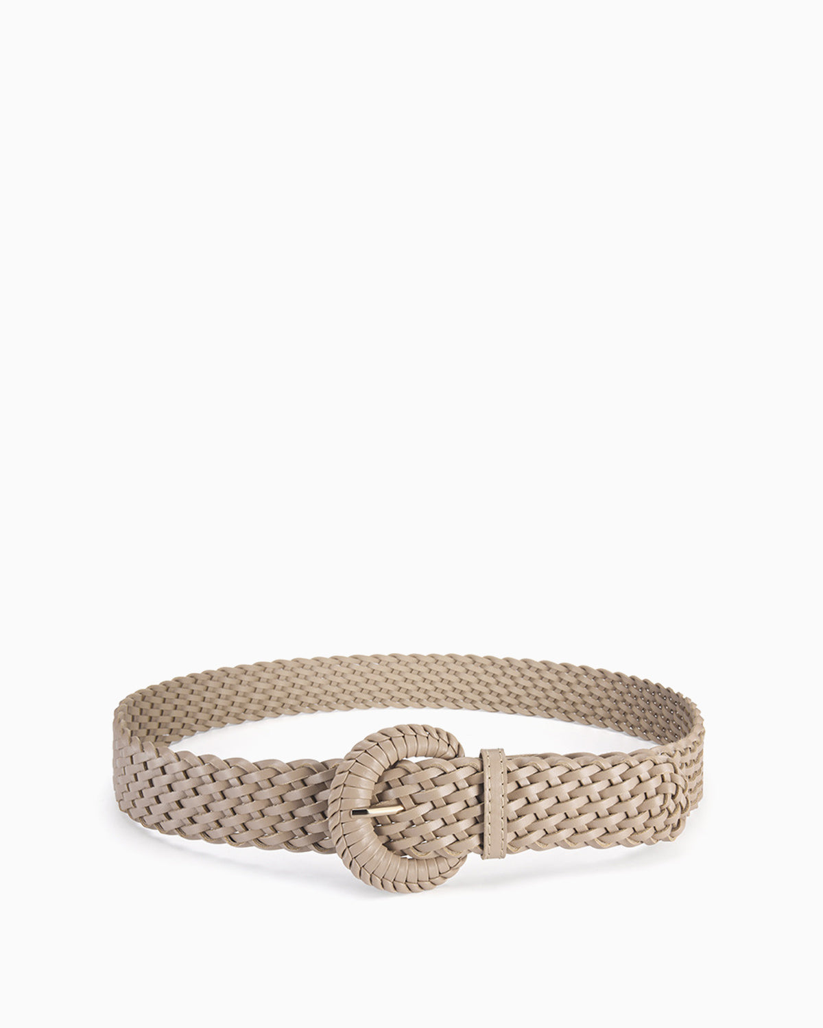 Women's Hand-Woven Rattan Khaki Belt with Circle Buckle