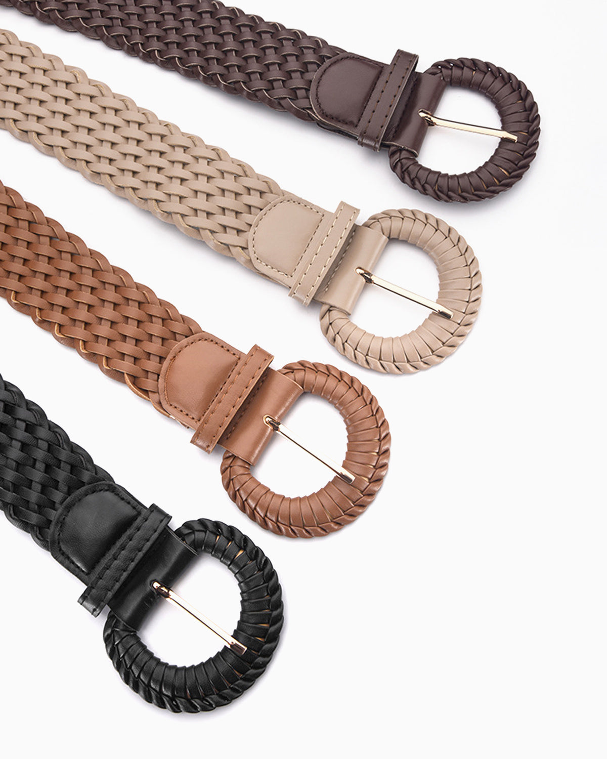 Women's Hand-Woven Rattan Belts with Circle Buckle