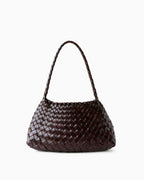 Woven genuine buffalo leather shoulder bag in Coffee color