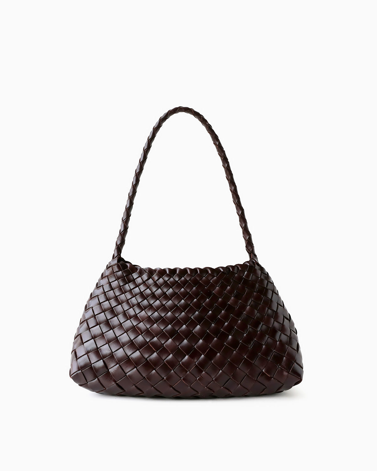 Woven genuine buffalo leather shoulder bag in Coffee color