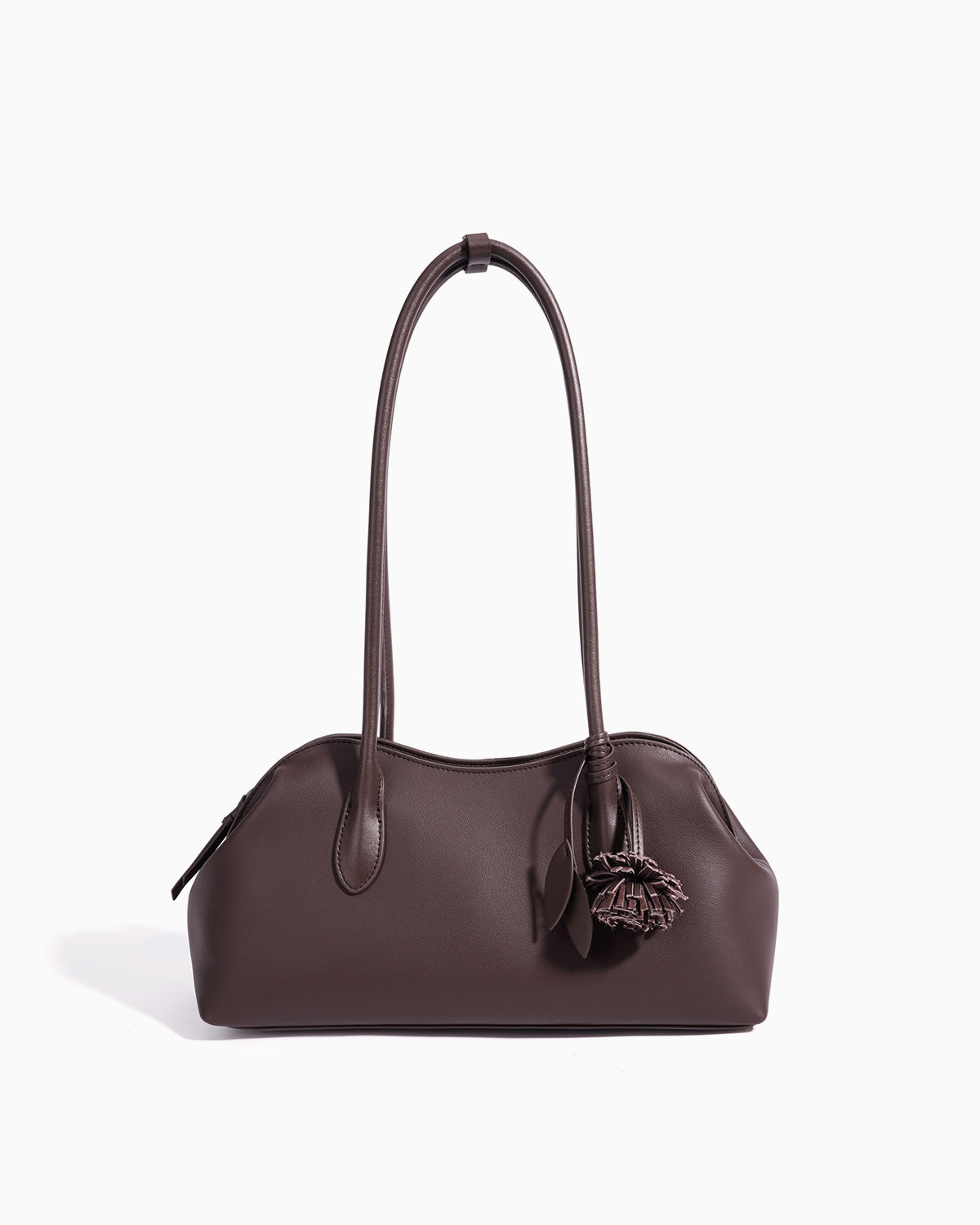 Coffee-colored Genuine Leather Shoulder Bag with Zip Closure & Leather Tassel | BUCKLE Collective Women's Bags