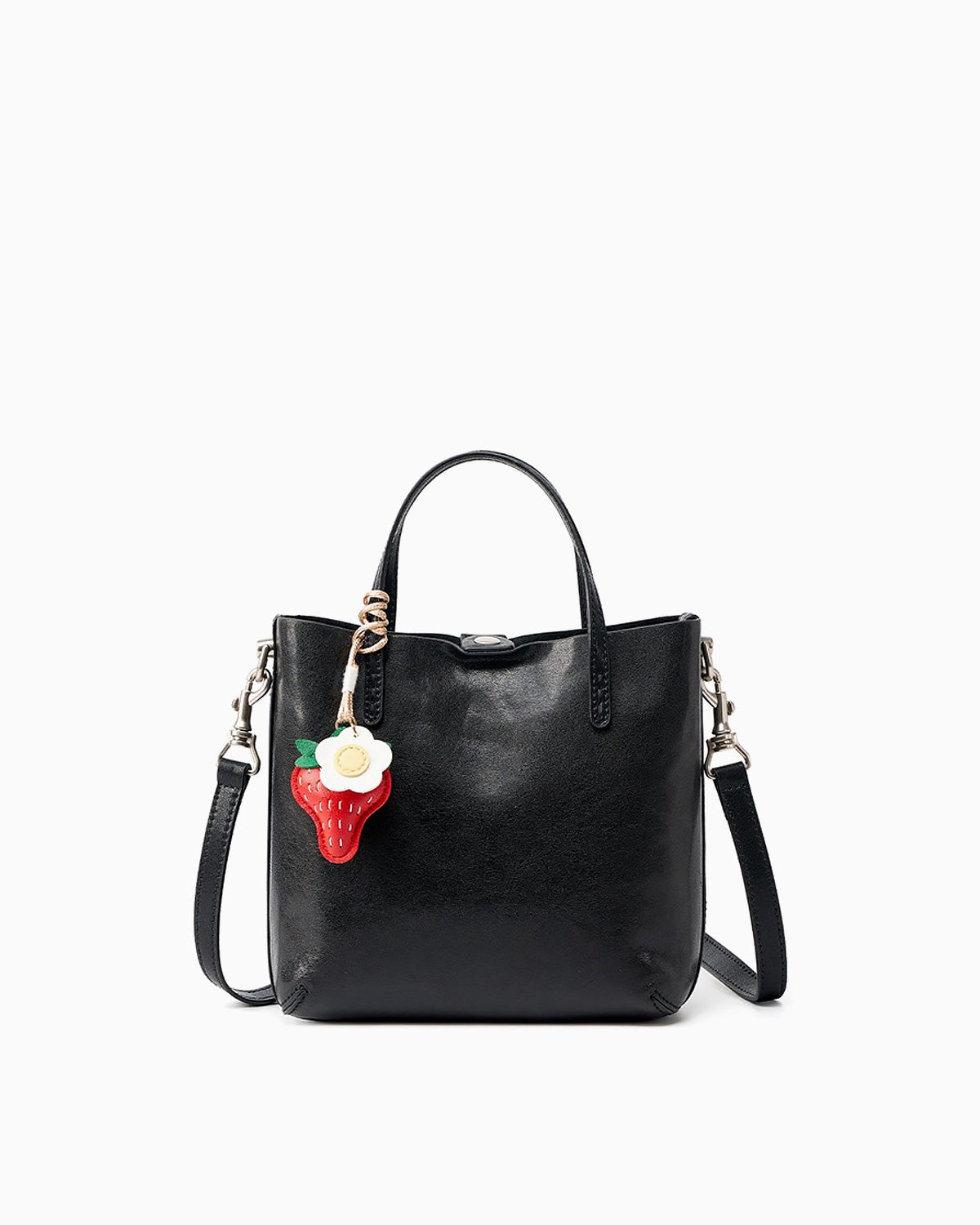 Mini Leather Tote Crossbody Bag with Charm
