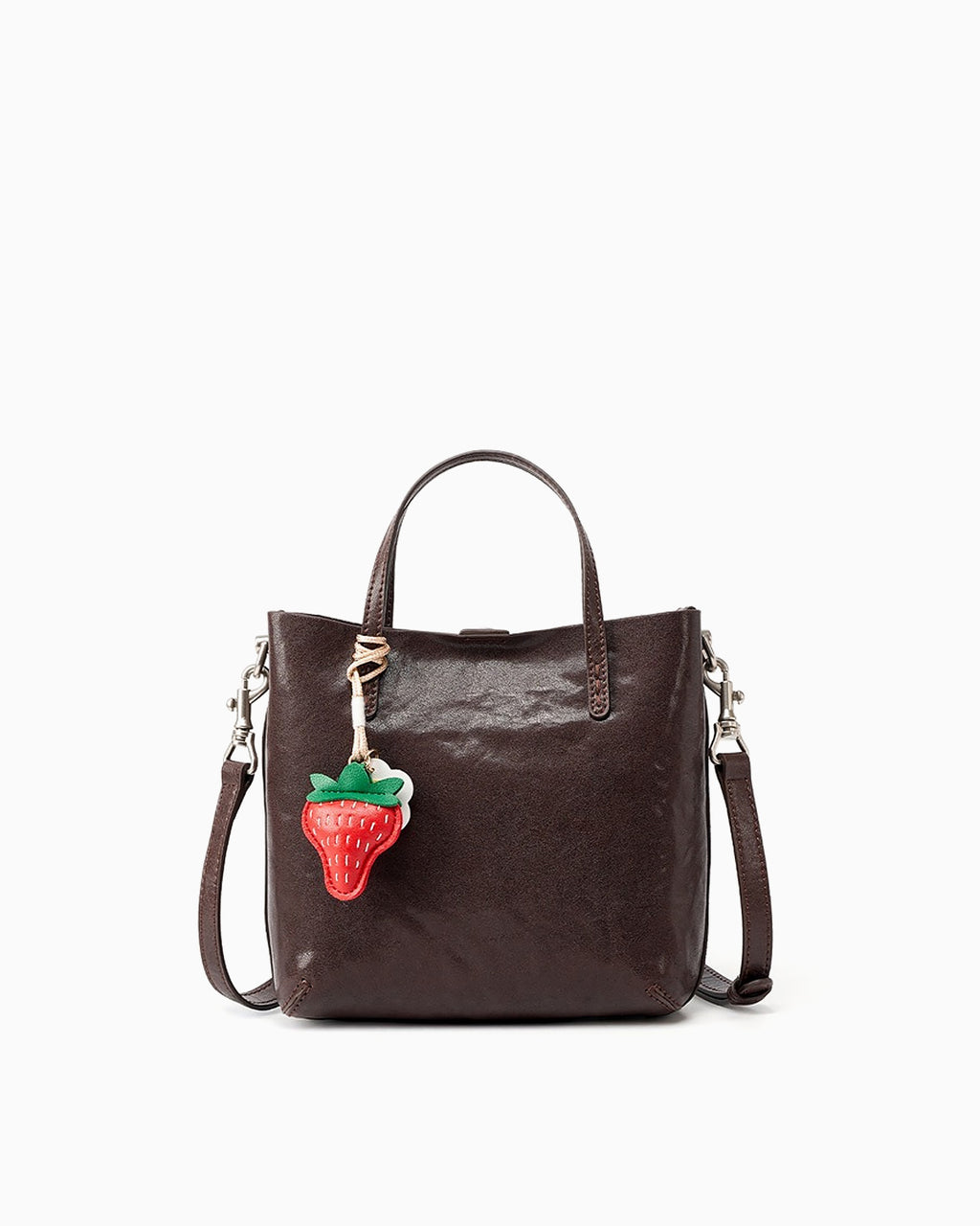 Mini Leather Tote Crossbody Bag with Charm