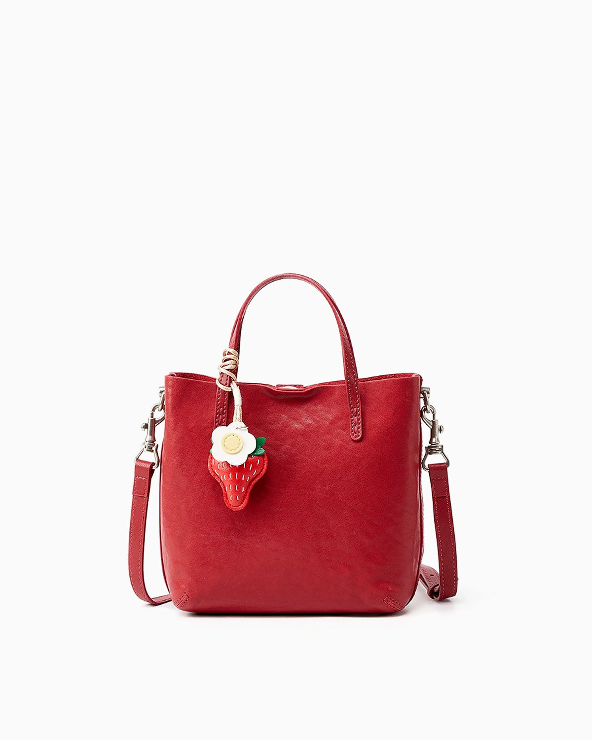 Mini Leather Tote Crossbody Bag with Charm