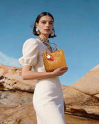 Mini Leather Tote Crossbody Bag with Charm
