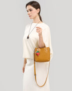 Mini Leather Tote Crossbody Bag with Charm