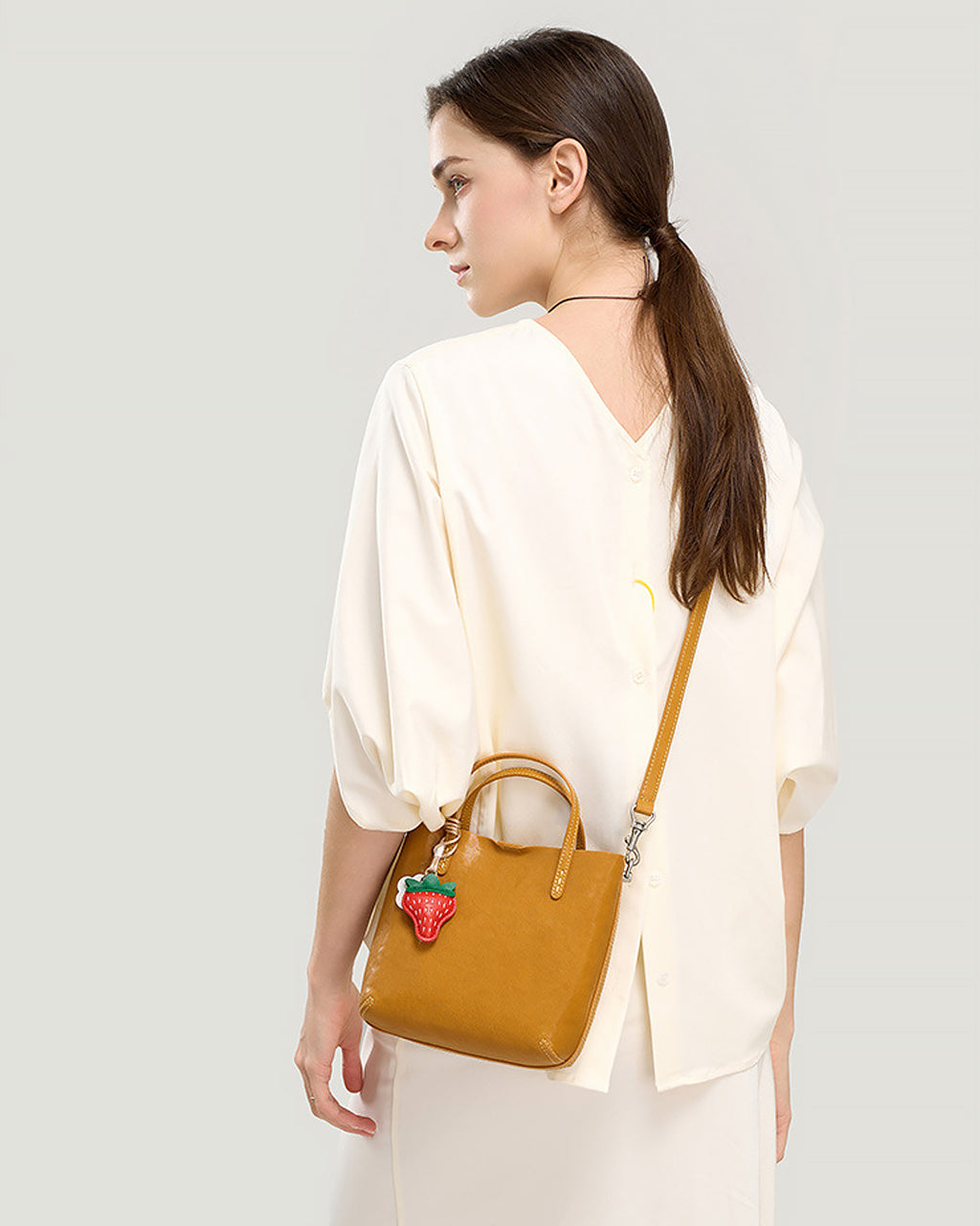 Mini Leather Tote Crossbody Bag with Charm