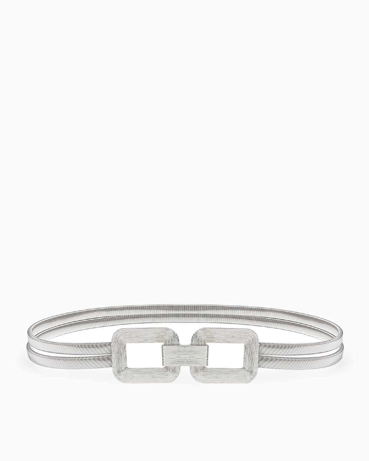 Sculpted Elastic Shine Waist Belts with Geometric Clasps, Silver color