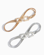 Sculpted Elastic Shine Waist Belts with Geometric Clasps, Gold and Silver color