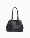 Elegant Genuine Leather Black Tote Bucket Bag with Spacious Interior and Stylish Knot Detail and Detachable Leather Lipstick Pouch