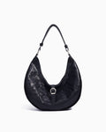 Genuine Top-Grain Cowhide Leather Dumpling Bag with Adjustable Strap & Buckle Accent, Black color