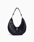 Genuine Top-Grain Cowhide Leather Dumpling Bag with Adjustable Strap & Buckle Accent, Black color
