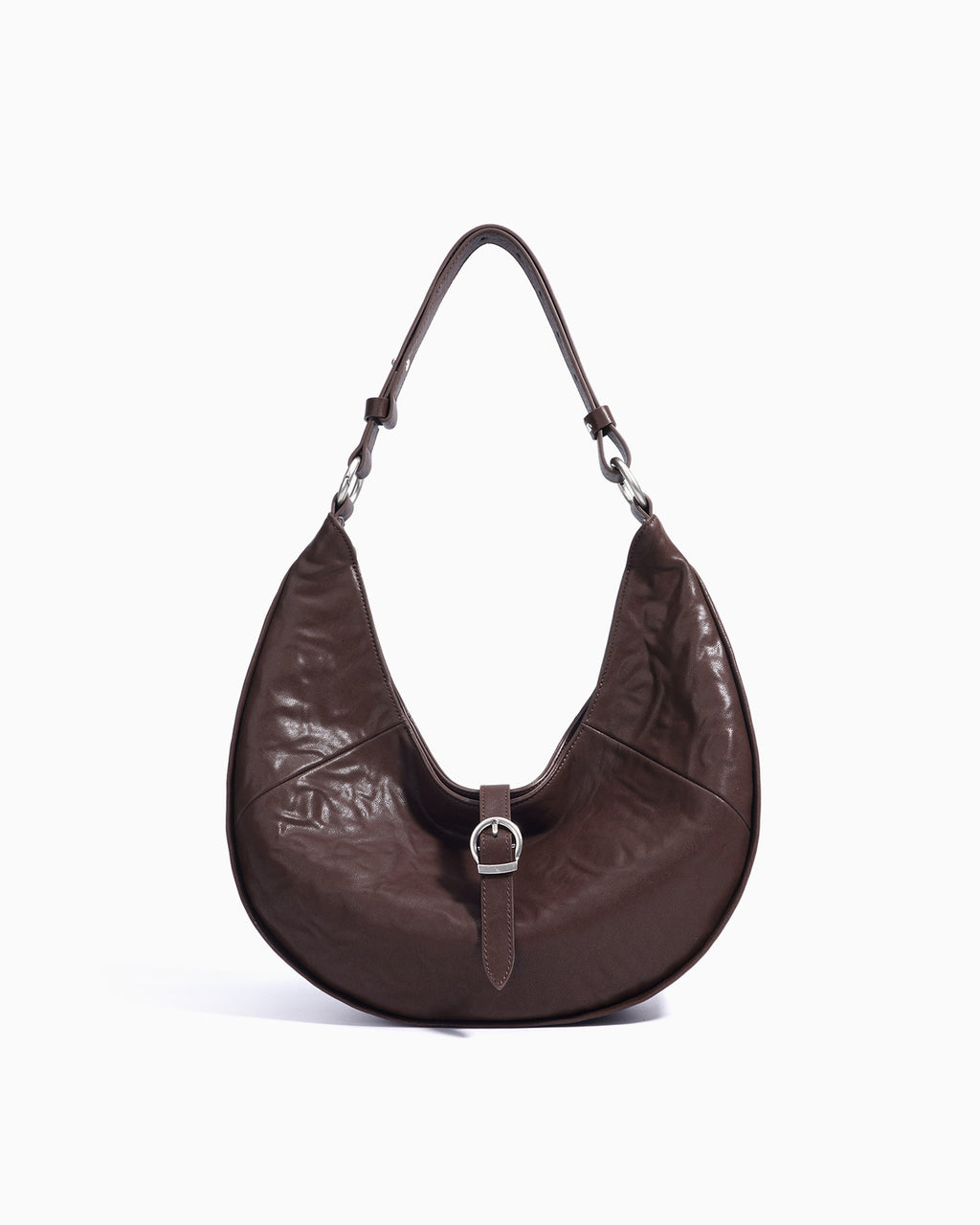 Genuine Top-Grain Cowhide Leather Dumpling Bag with Adjustable Strap & Buckle Accent, Coffee color