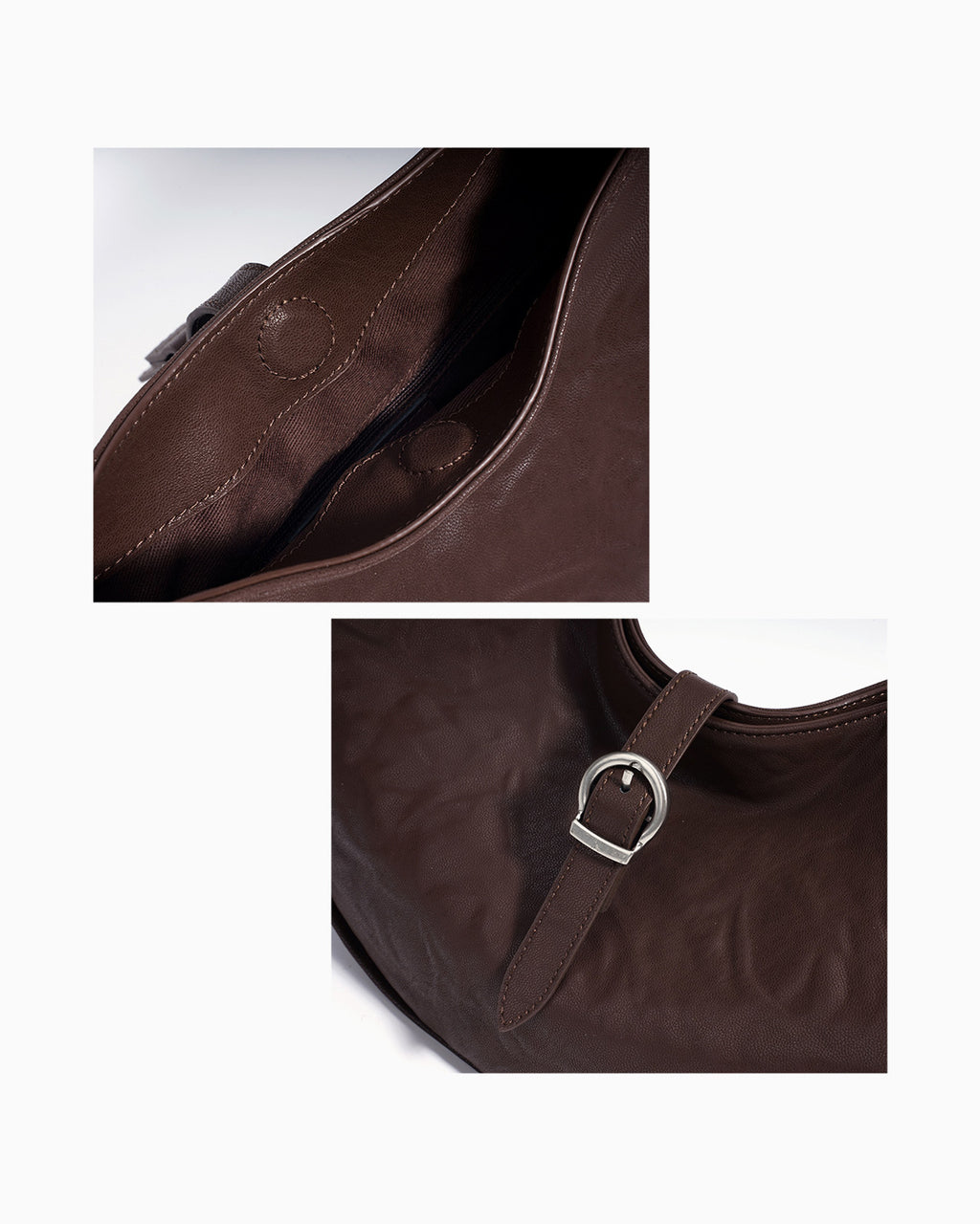 Magnetic closure and Buckle details of the Genuine Top-Grain Cowhide Leather Dumpling Bag