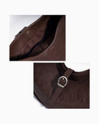 Magnetic closure and Buckle details of the Genuine Top-Grain Cowhide Leather Dumpling Bag