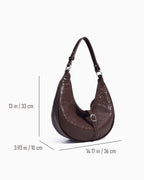 Dimension details of the Genuine Top-Grain Cowhide Leather Dumpling Bag with Adjustable Strap & Buckle Accent, Coffee color