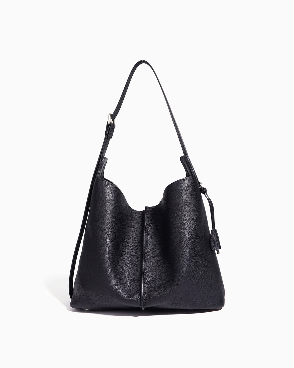 Black Genuine Leather Tote Bag with an Adjustable Strap & Inner Pouch