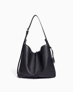 Black Genuine Leather Tote Bag with an Adjustable Strap & Inner Pouch