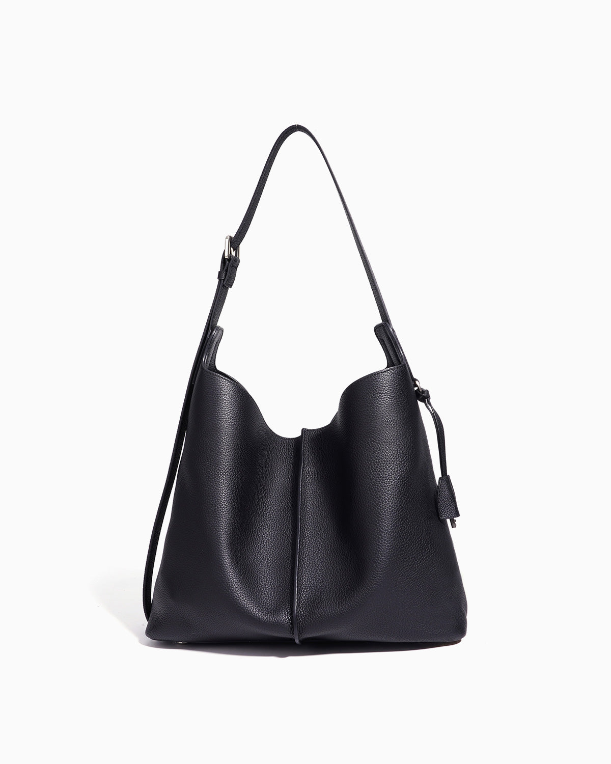 Black Genuine Leather Tote Bag with an Adjustable Strap & Inner Pouch