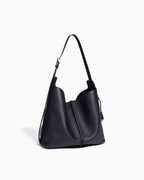 Black Genuine Leather Tote Bag with an Adjustable Strap and Inner Pouch