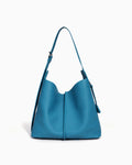 Blue Genuine Leather Tote Bag with an Adjustable Strap and Inner Pouch