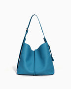 Blue Genuine Leather Tote Bag with an Adjustable Strap and Inner Pouch