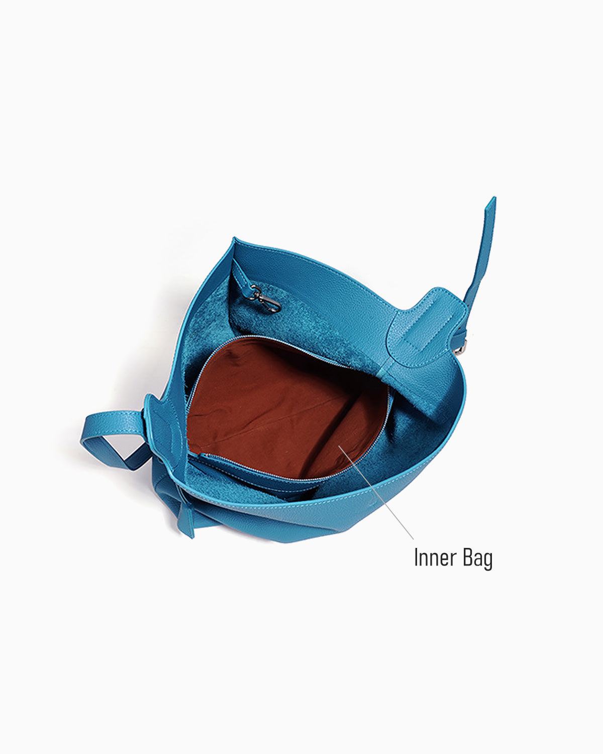 Compartment details of the Genuine Leather Tote Bag with an Adjustable Strap and Inner Pouch