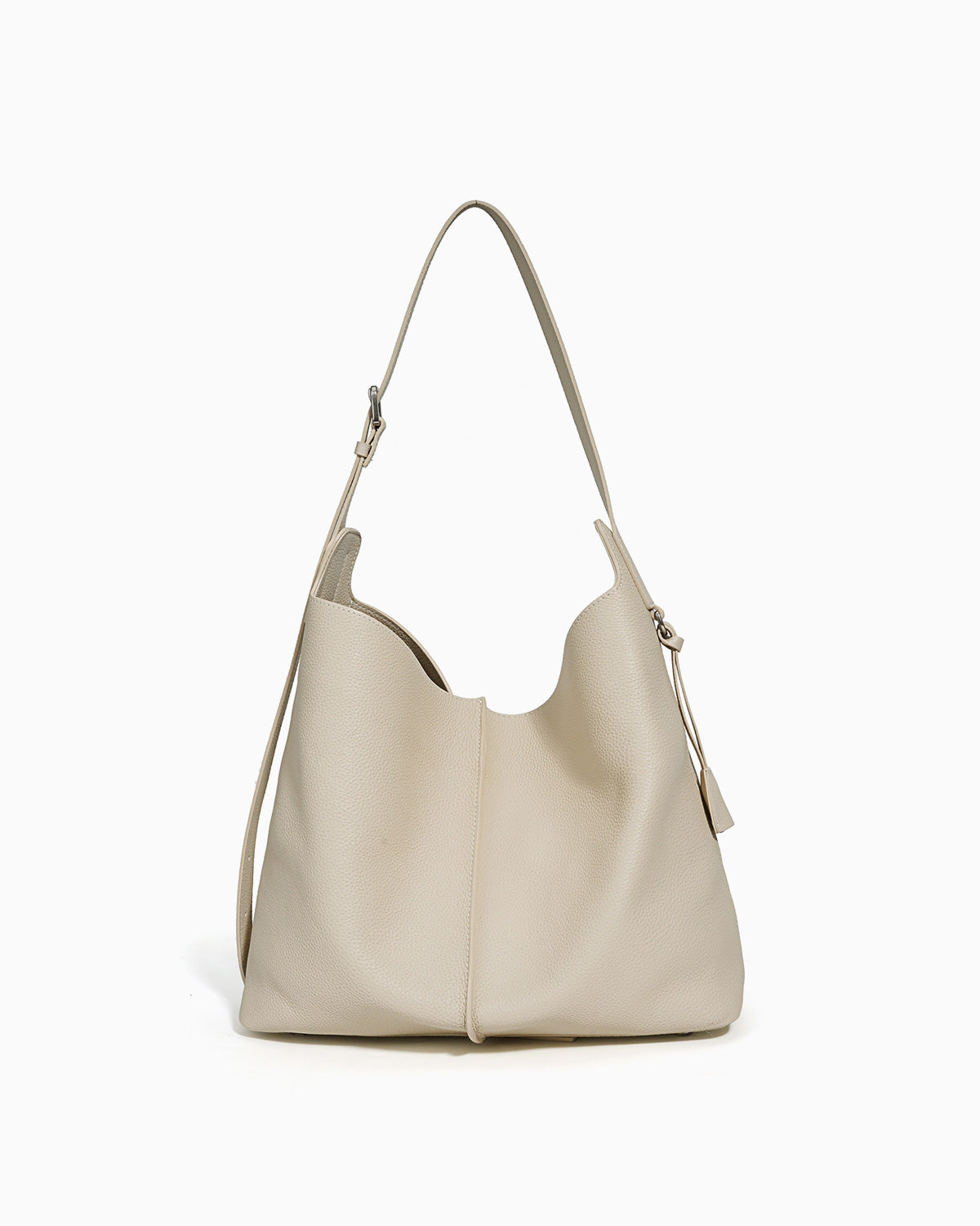 Off-White Genuine Leather Tote Bag with an Adjustable Strap