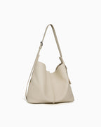 Off-White Genuine Leather Tote Bag with an Adjustable Strap and Inner Pouch