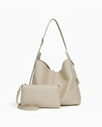 Off-White Genuine Leather Tote Bag with an Adjustable Strap and Inner Pouch
