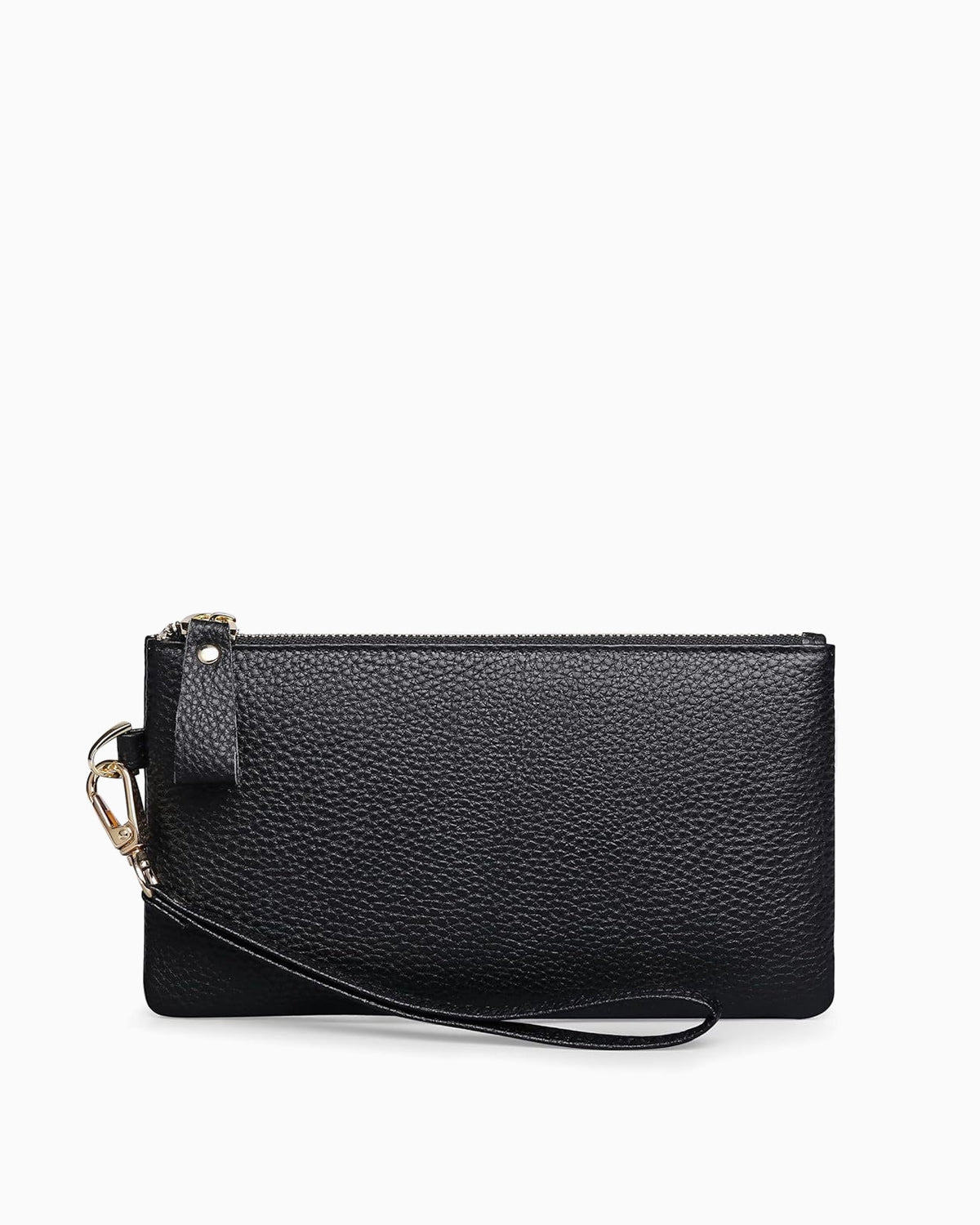 Women's Black Leather Wristlet Clutch Purse – Elegant Textured Design