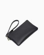 Women's Black Leather Wristlet Clutch Purse – Elegant Textured Design