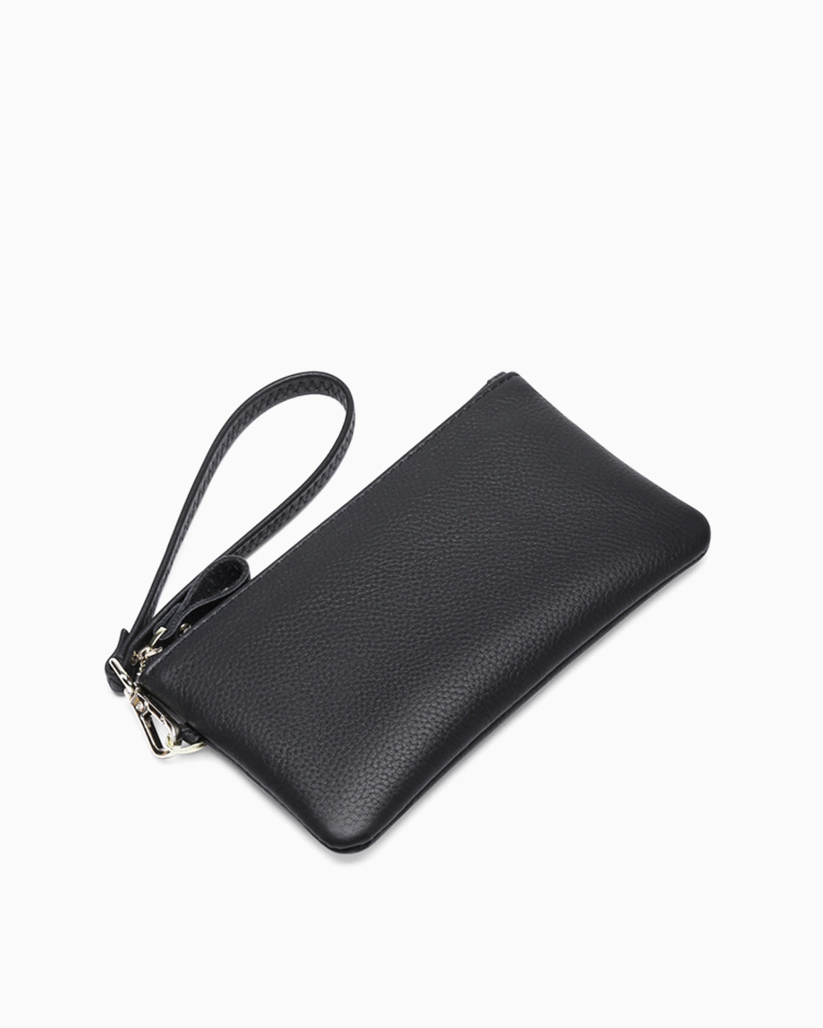 Women's Black Leather Wristlet Clutch Purse – Elegant Textured Design
