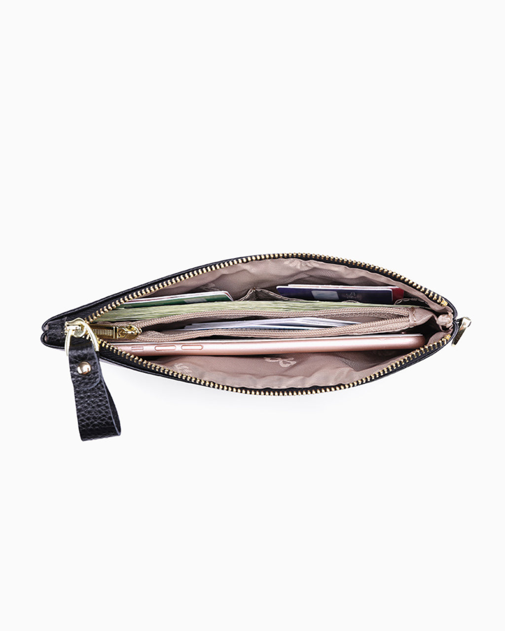 Women's Black Leather Wristlet Clutch Purse – Elegant Textured Design