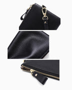 Women's Black Leather Wristlet Clutch Purse – Elegant Textured Design