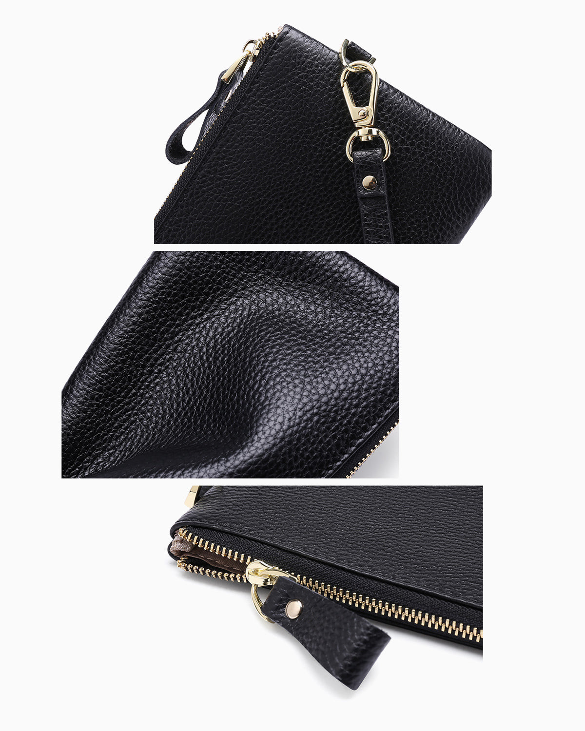 Women's Black Leather Wristlet Clutch Purse – Elegant Textured Design