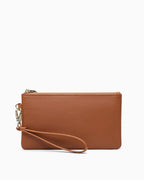 Women's Caramel Leather Wristlet Clutch Purse – Elegant Textured Design