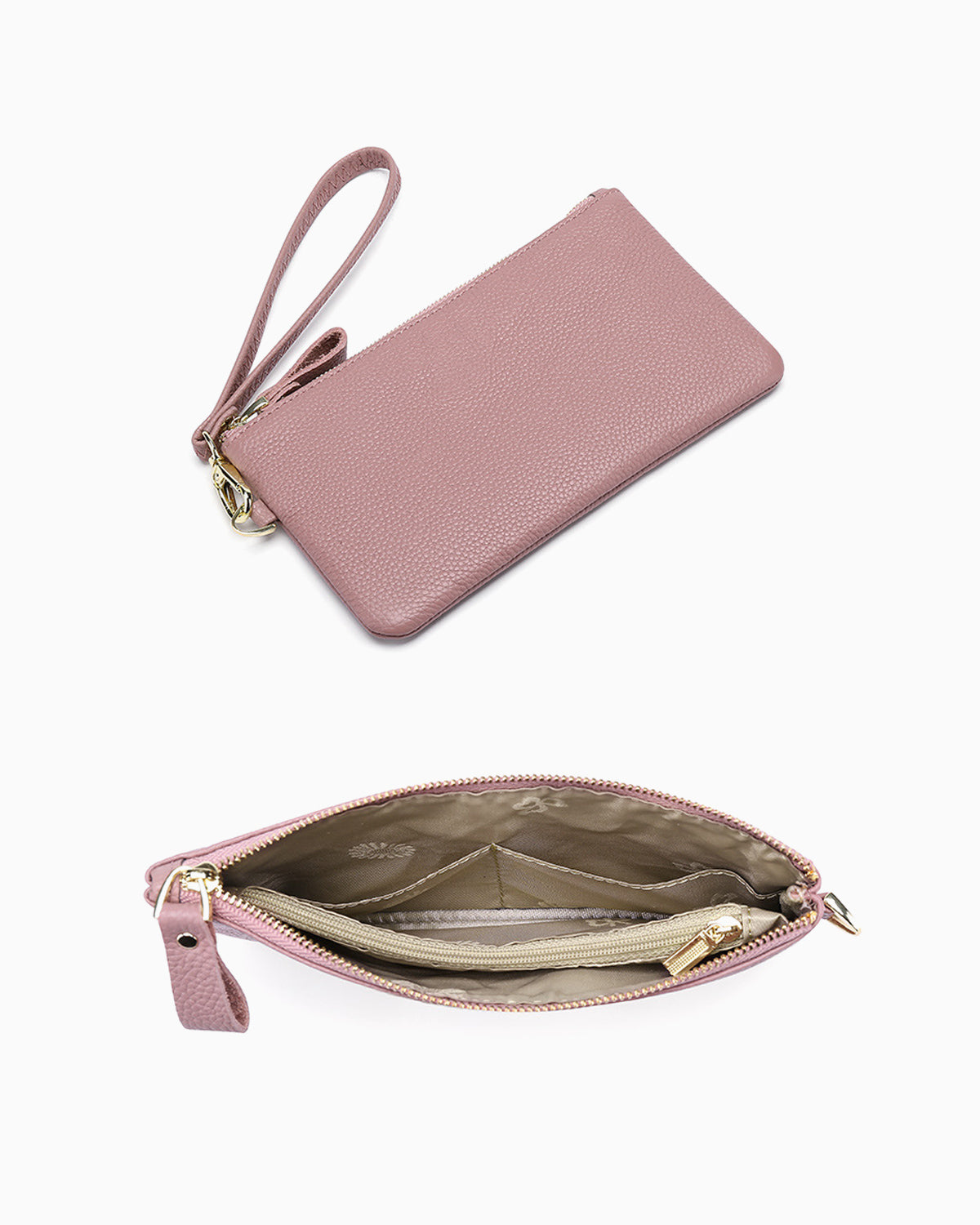 Women's Pink Leather Wristlet Clutch Purse – Elegant Textured Design