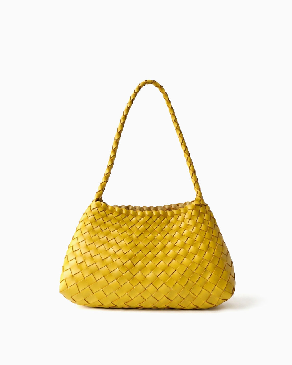 Woven genuine buffalo leather shoulder bag in yellow color