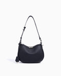 Black Genuine Leather Crescent Shoulder Bag with Adjustable Strap
